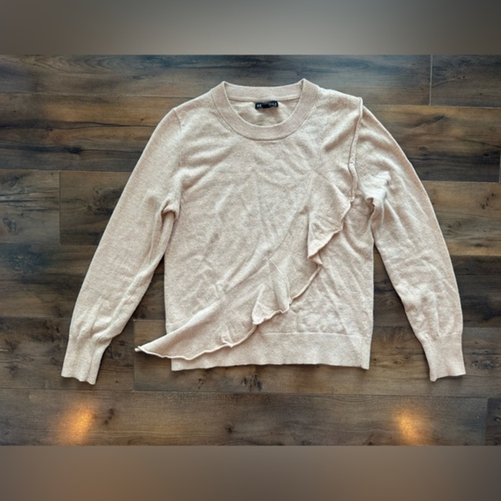 J.Crew Mercantile Tan Ruffle Sweater | Size Small | Wool Blend Pullover